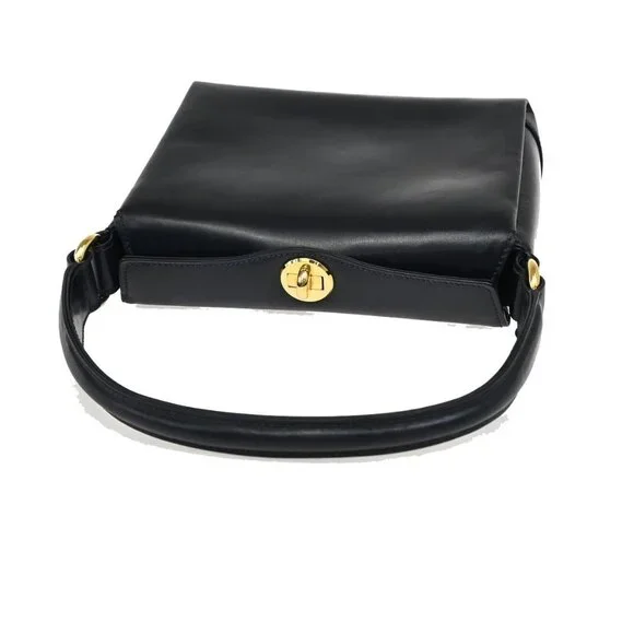 GUCCI Logo Shoulder Hand Bag Leather Navy Blue GHW Italy 35KB070